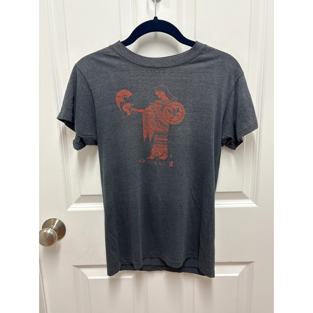 Vintage Hanes Fifty-Fifty Athena Greek Goddess T-Shirt Small Charcoal Gray 80s